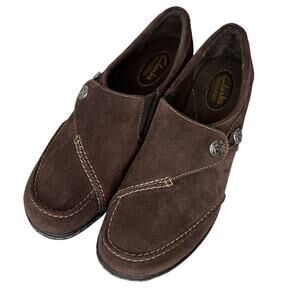 Clarks Bendables Brown Leather Suede Ashland Lane Slip-On Comfort Shoe Size 9M